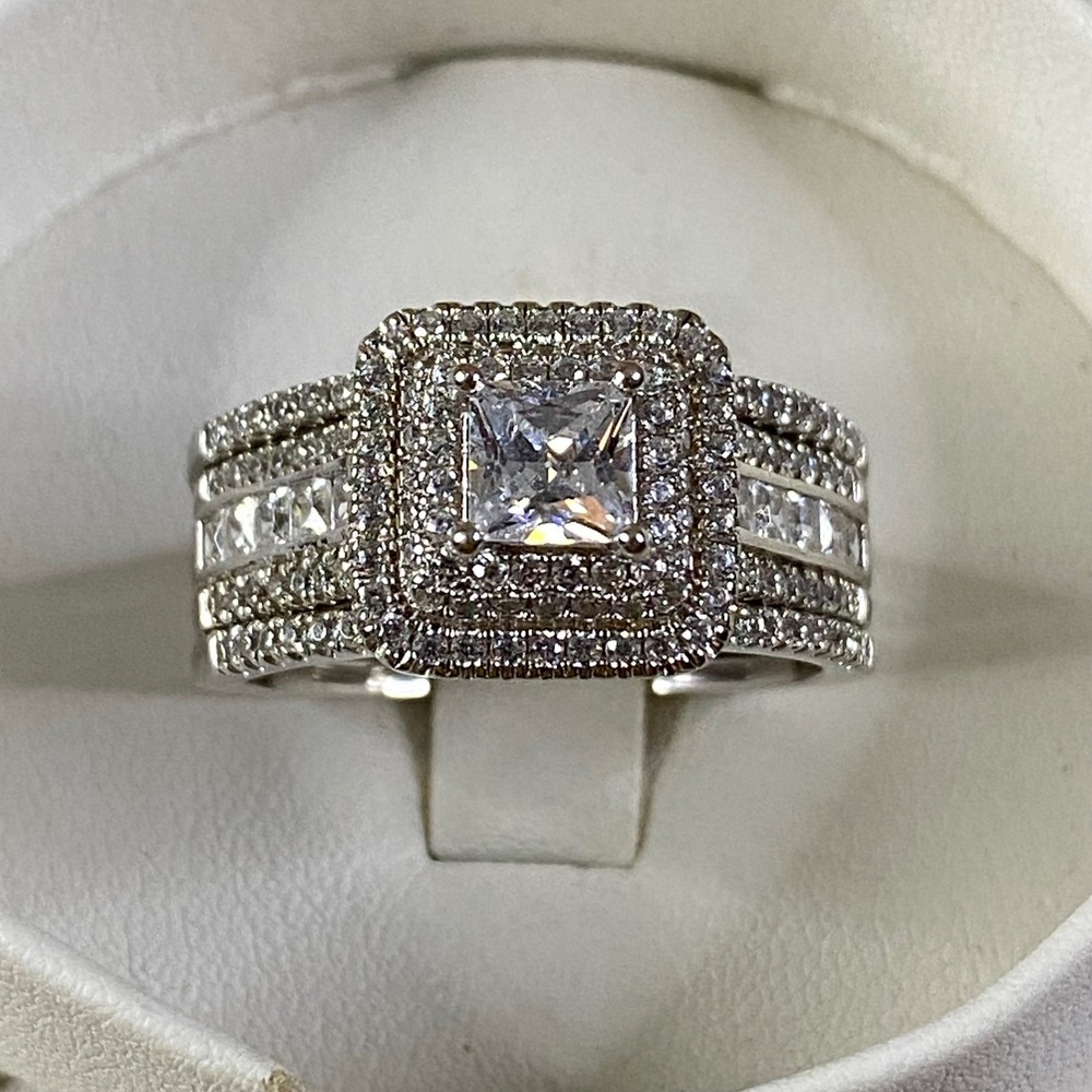 Jeulia Princess Cut Wedding Ring Sterling Silver Bridal‎ Cubic Zirconia Sz 10.5 - Picture 3 of 14